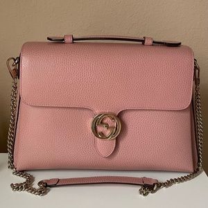 GUCCI Calfskin Interlocking G Top Handle Shoulder Bag Soft Pink